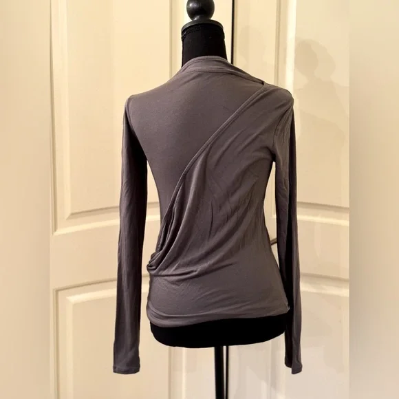 AllSaints Women's Dark Green V-Neck Long Sleeve Pullover Faux Wrap Top Size 4 - Picture 3 of 5